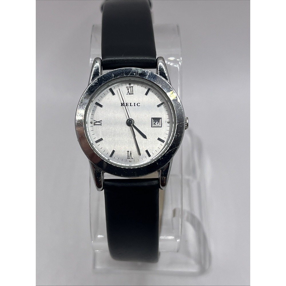 Relic by Fossil Women's Quartz Watch Black Leather Band PR-6084 New Battery